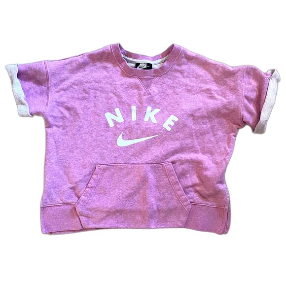 Nike Girls Sportswear Crew‎ Short Sleeve Sweatshirt Magic Flamingo Pink Size XL - Picture 2 of 5